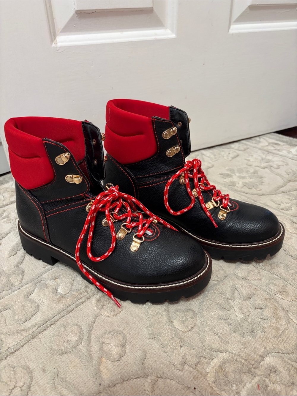 Tommy Hilfiger Red and Black Lace-Up Sneaker Boots